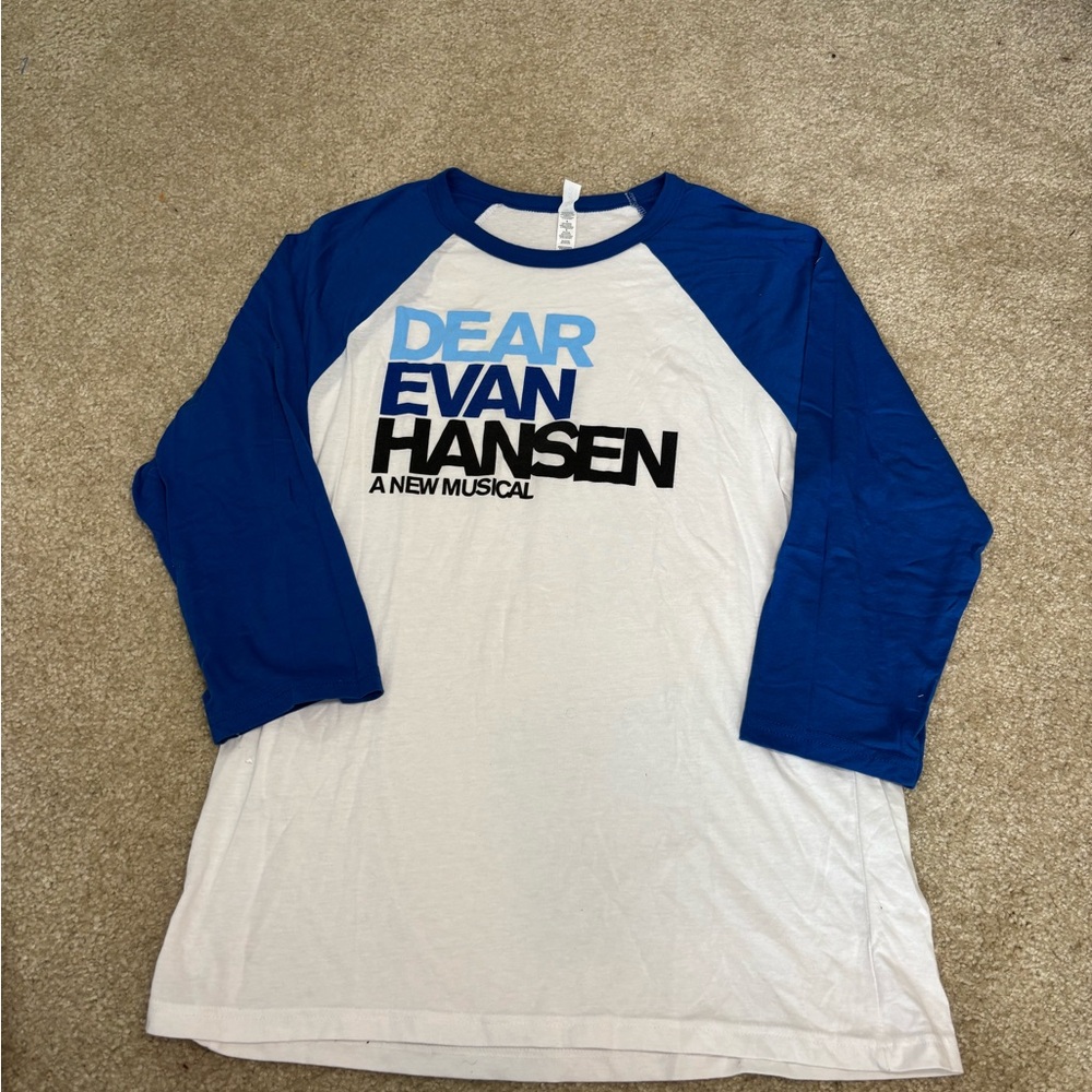 Dear Evan Hansen White Baseball Tee with Blue Trim